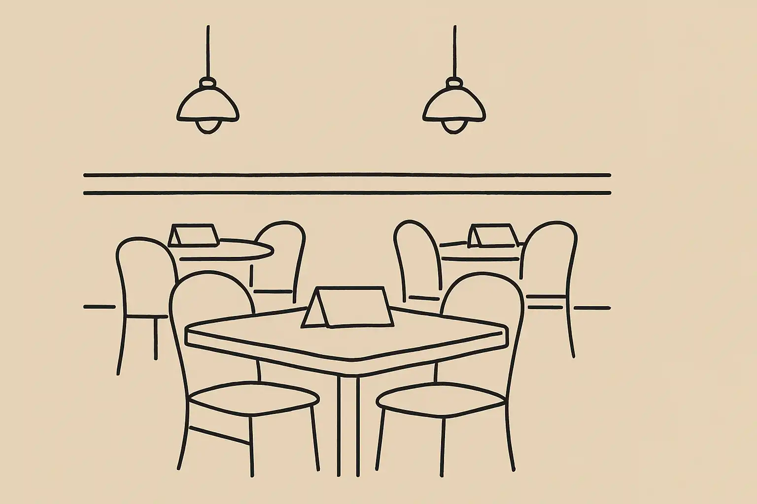 Empty reserved tables in a dimly lit Alberta restaurant dining room