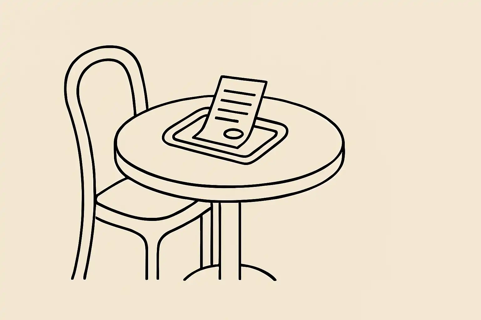 Addition posée sur une table en fin de repas dans un restaurant indépendant