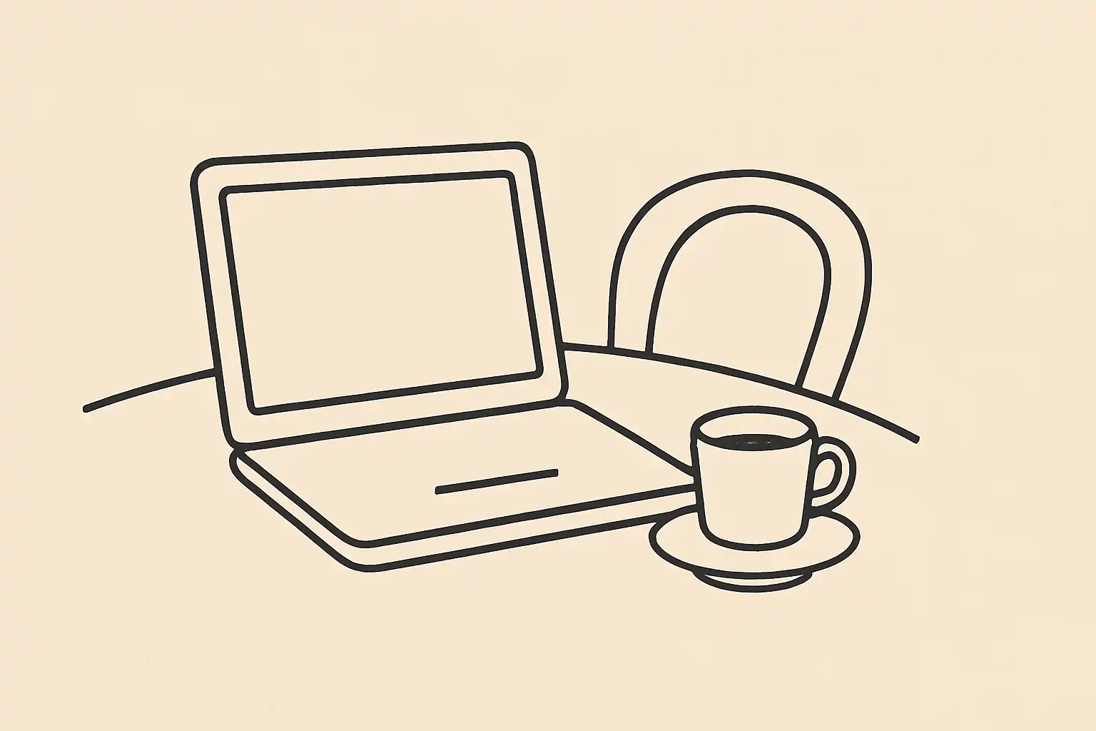 Ordinateur portable ouvert sur une table de restaurant, préparation calme avant le service