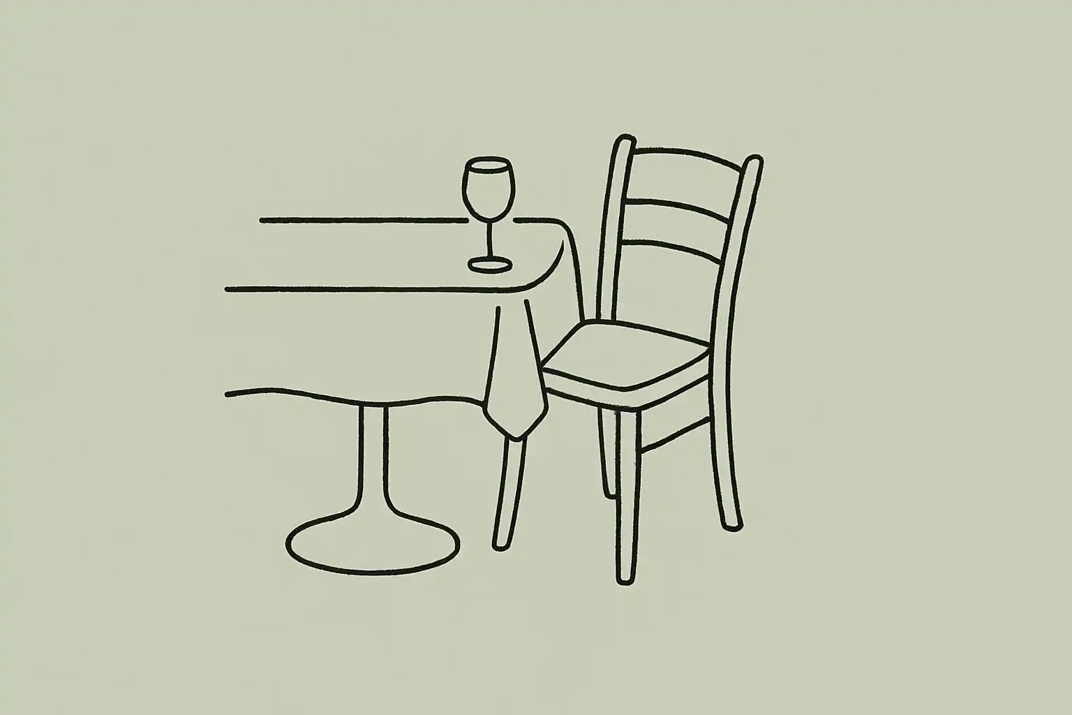 Table de restaurant à moitié dressée, chaise tirée, verre qui attend — préparation avant service