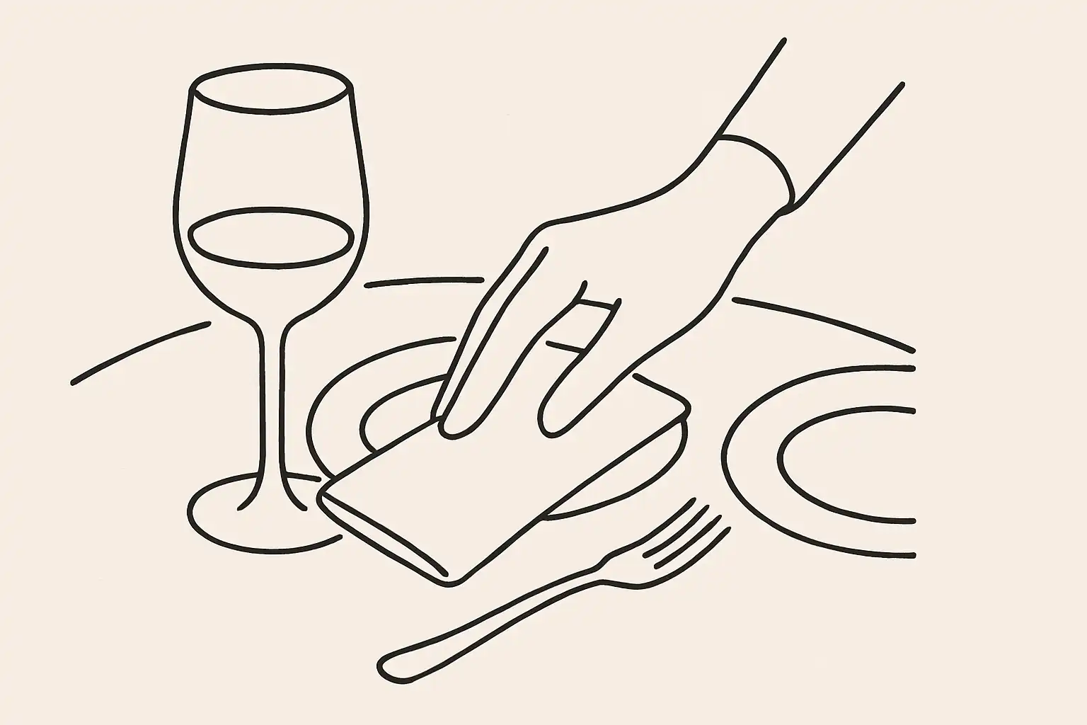 Main ajustant une serviette sur une table de restaurant