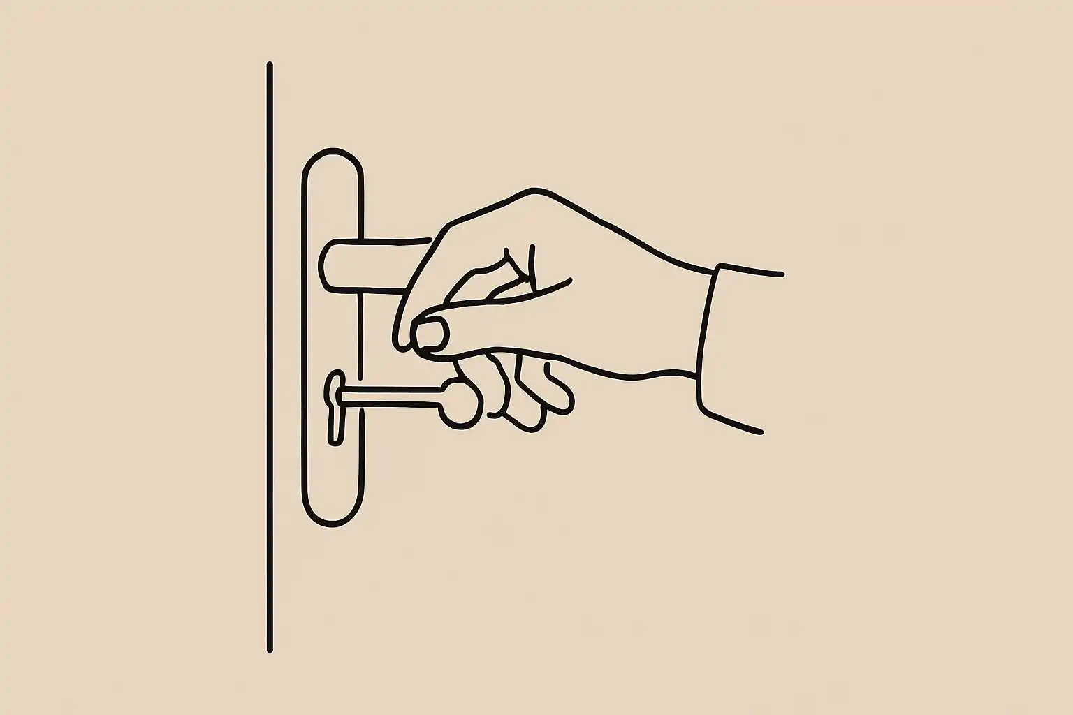 Main tournant une clé dans la porte d'un restaurant