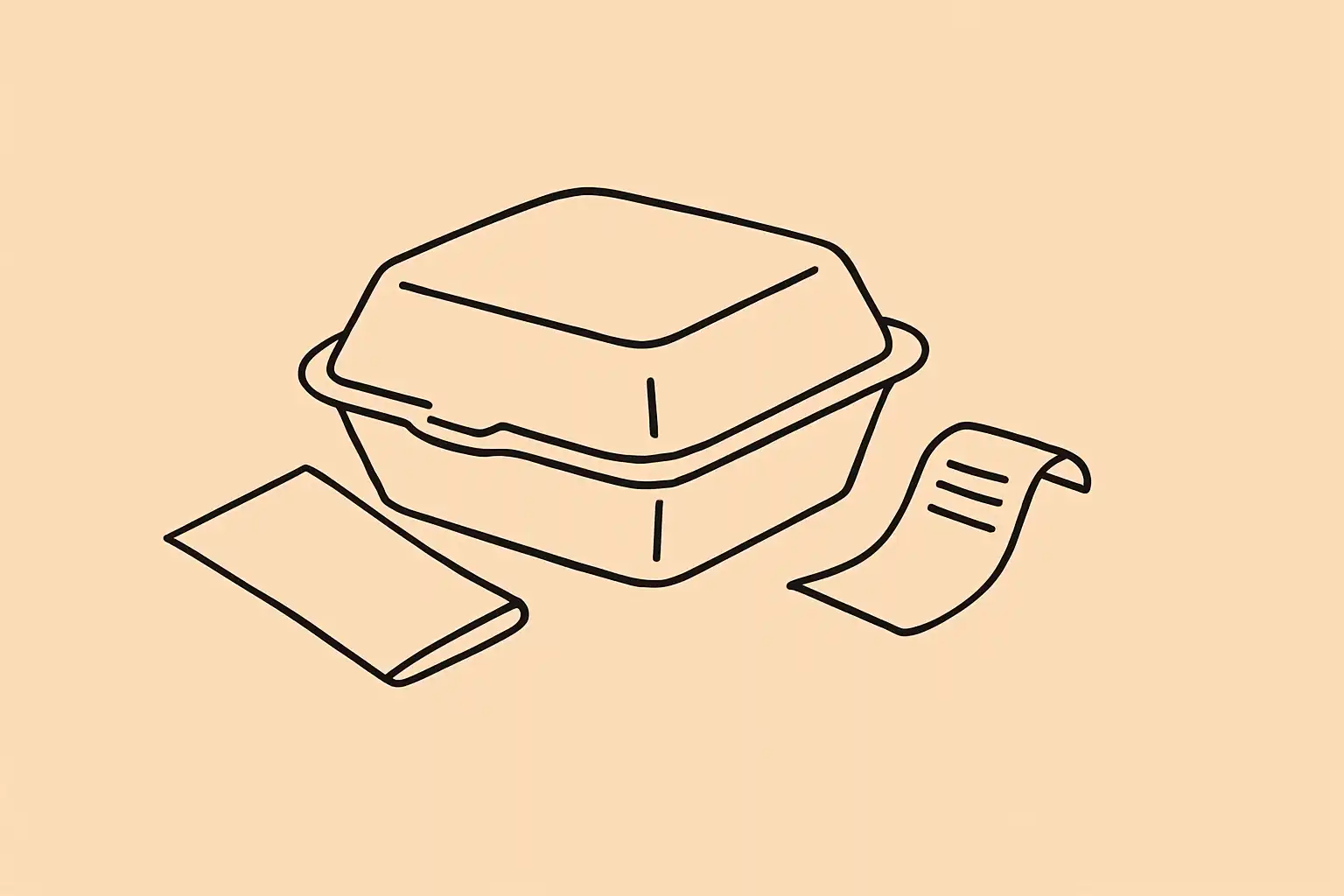 Takeout container and receipt waiting on a restaurant counter before delivery