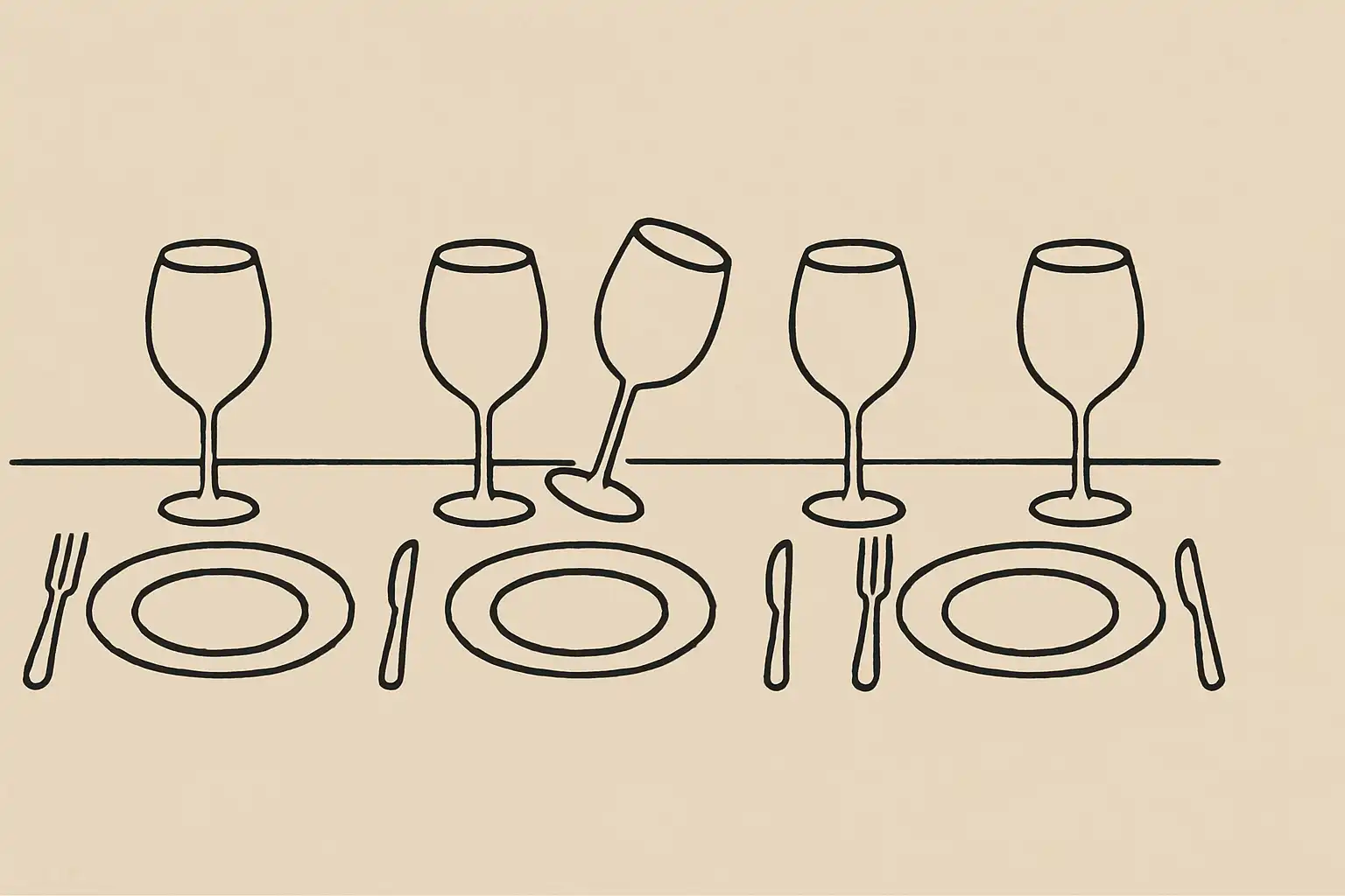 Verre légèrement décalé dans une rangée de couverts alignés