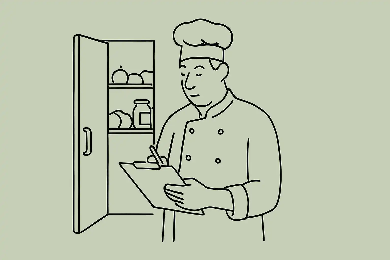 Chef reviewing kitchen inventory in a quiet restaurant