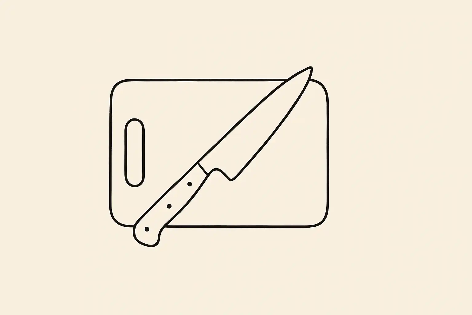 Un couteau de chef posé sur une planche à découper