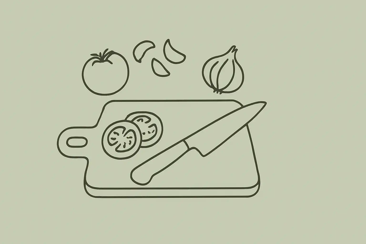 A kitchen cutting board and ingredients on a prep station, ready for use