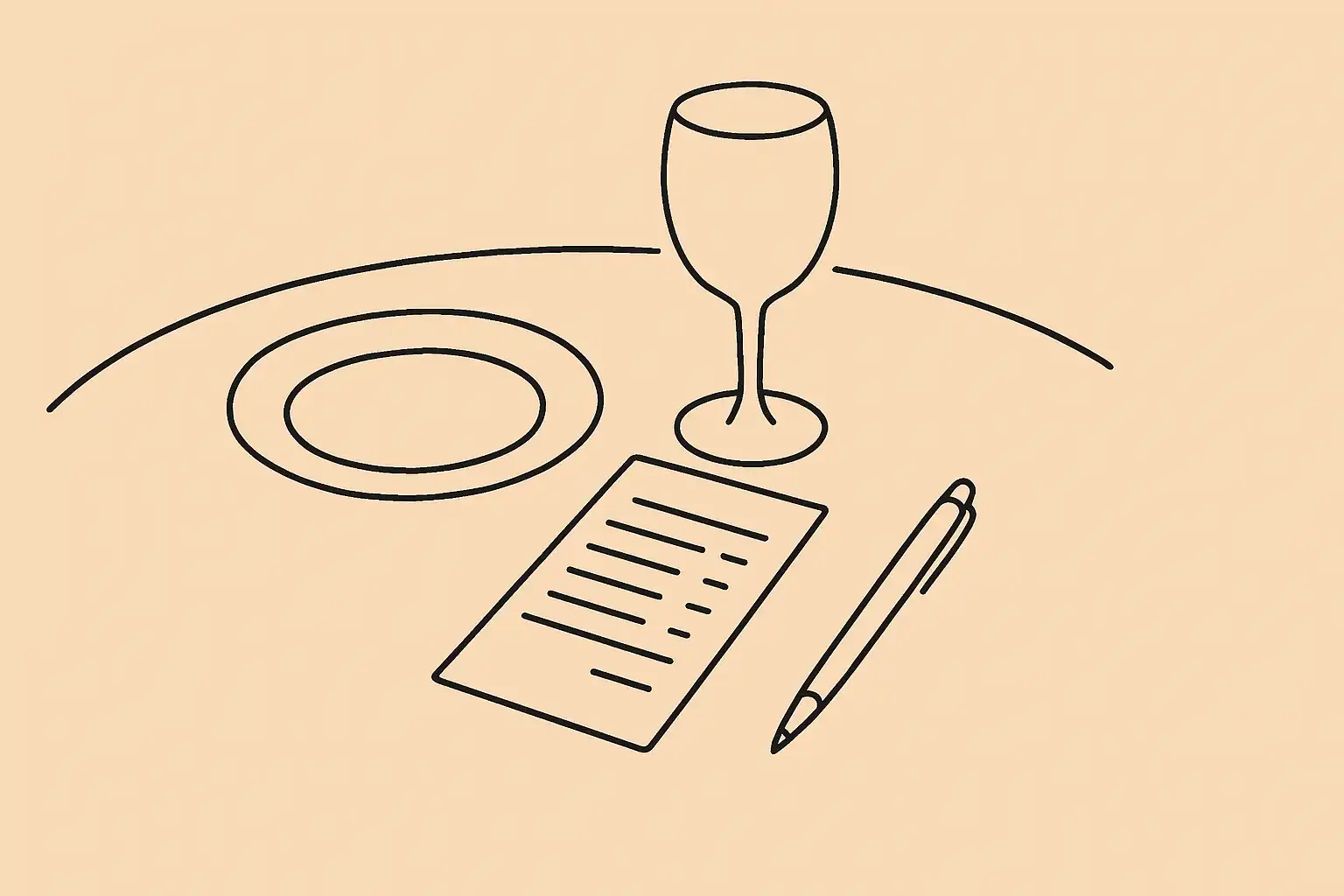 A restaurant delivery order slip resting on a partially set table