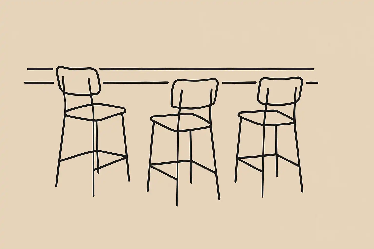 Empty restaurant chairs in different positions along a bar counter