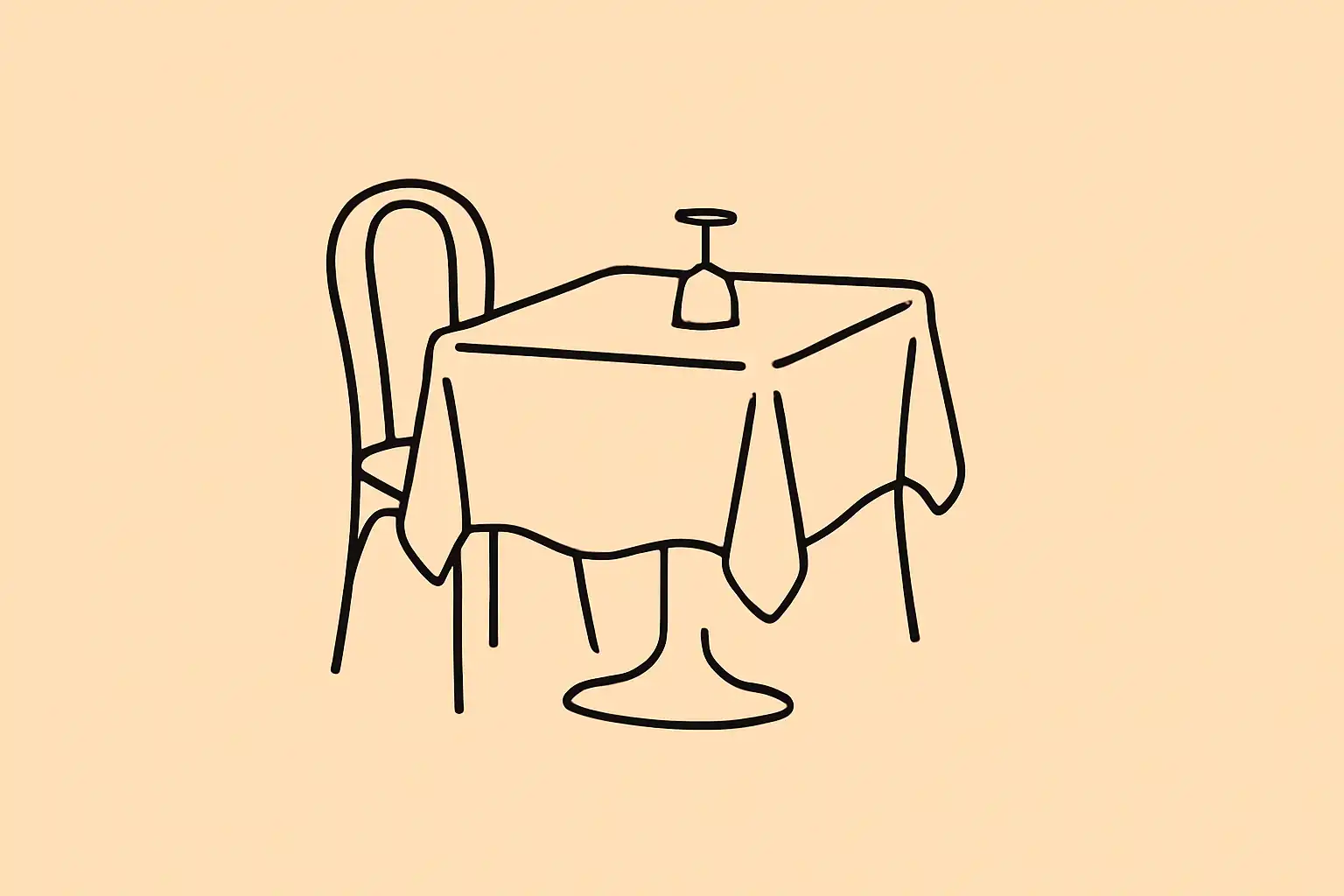 Table vide dans un restaurant, illustration monoline sur fond pierre