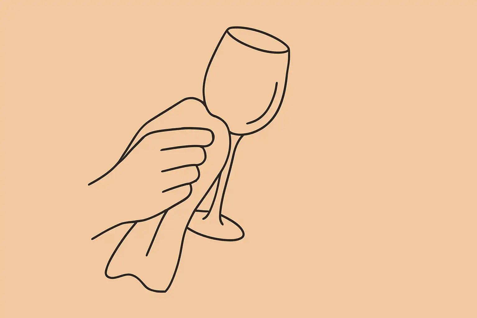 Main polissant un verre de vin dans un restaurant