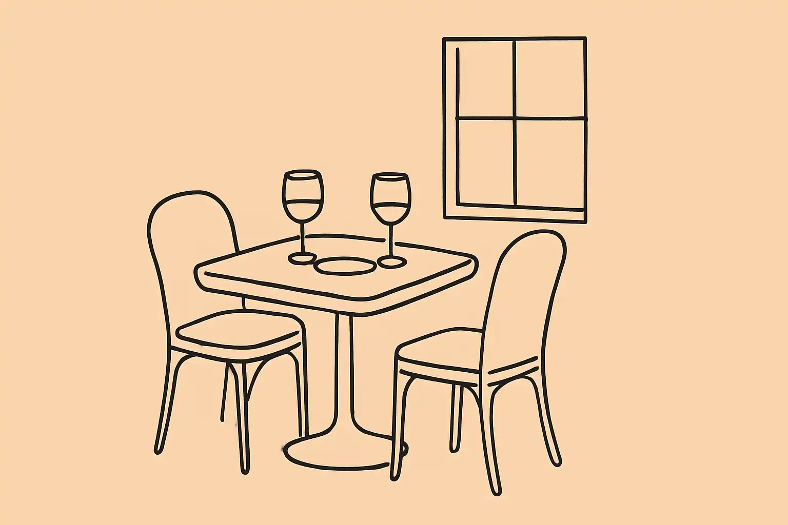 Table de restaurant preparee avec deux verres de vin, prete pour le service