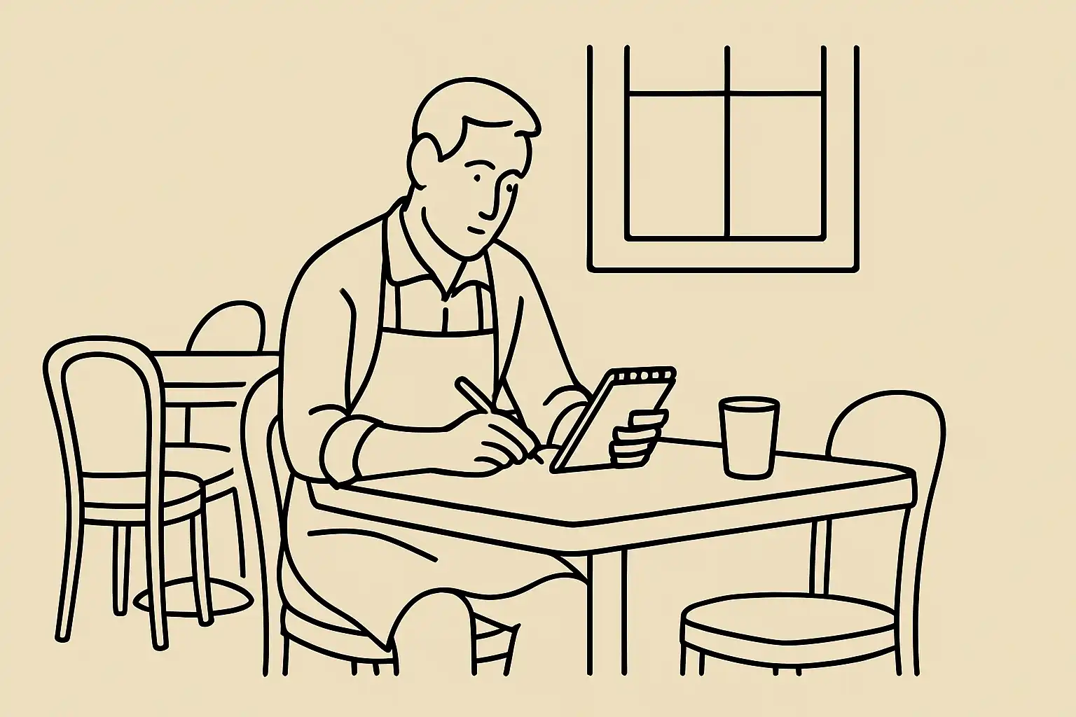 Independent restaurant owner reviewing numbers between services