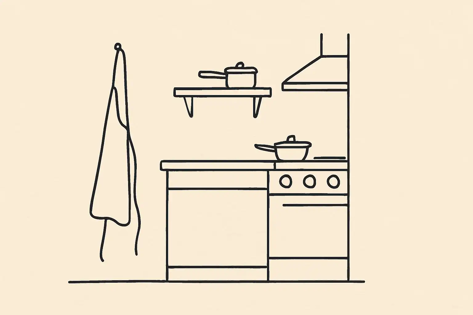 An empty kitchen station with an apron hung on a hook, illustrating the gap left when a restaurant employee leaves