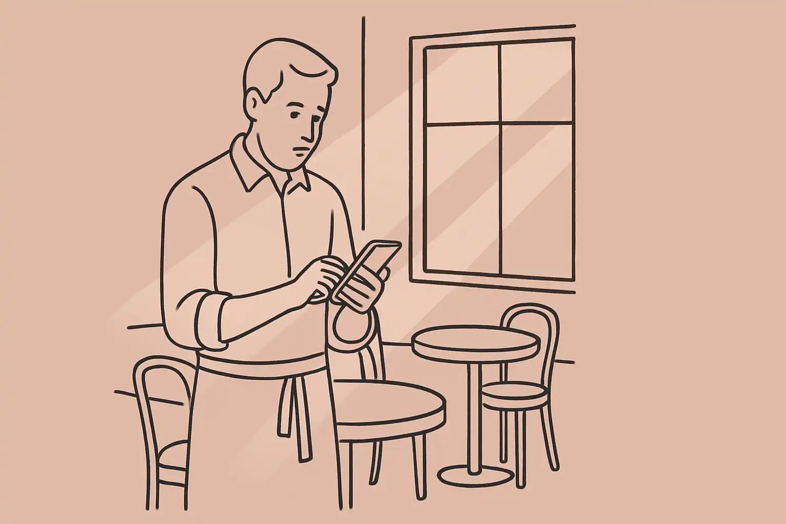 Restaurateur indépendant vérifiant les avis en ligne de son restaurant sur son cellulaire avant le service