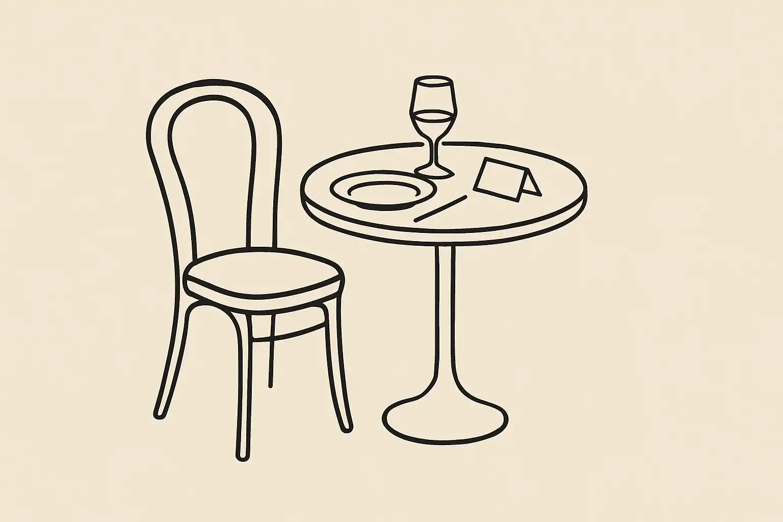 A table set for one, chair slightly drawn back, a quiet moment before the guest arrives