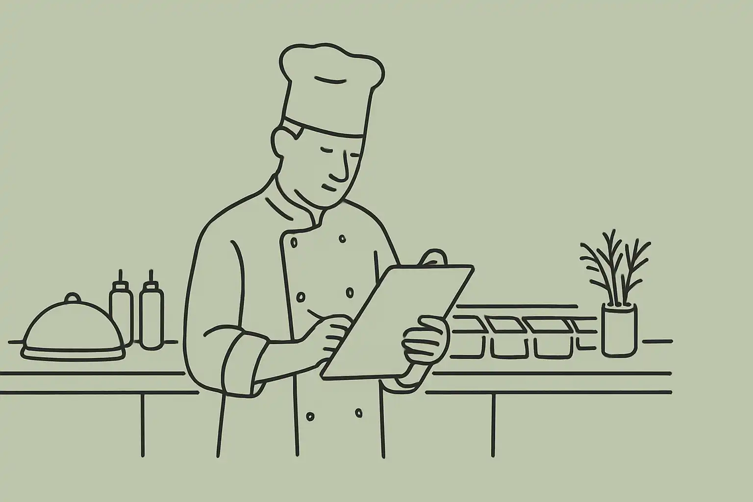 A restaurant operator reviewing a food waste log at their prep station