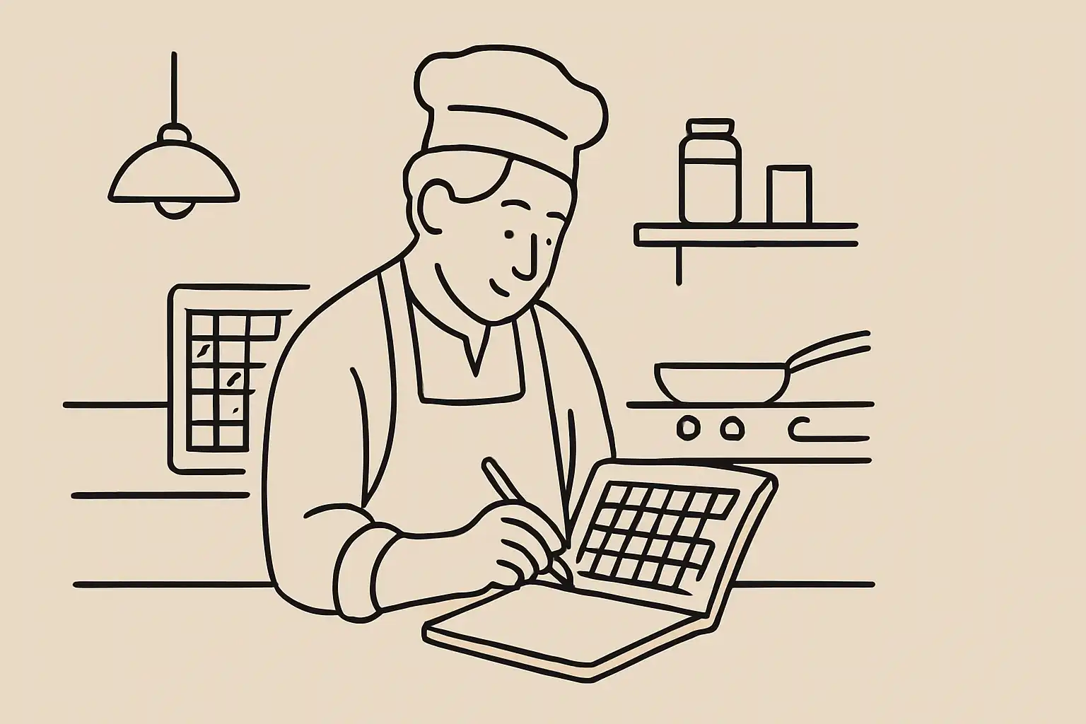 An independent restaurant owner reviews staffing schedules in a Toronto restaurant kitchen