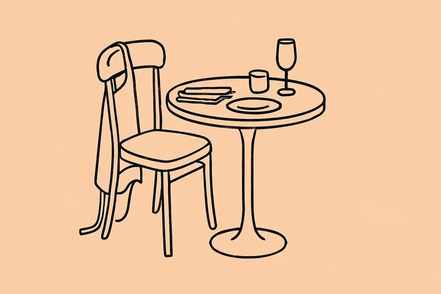 An empty chair at a restaurant table at the end of service